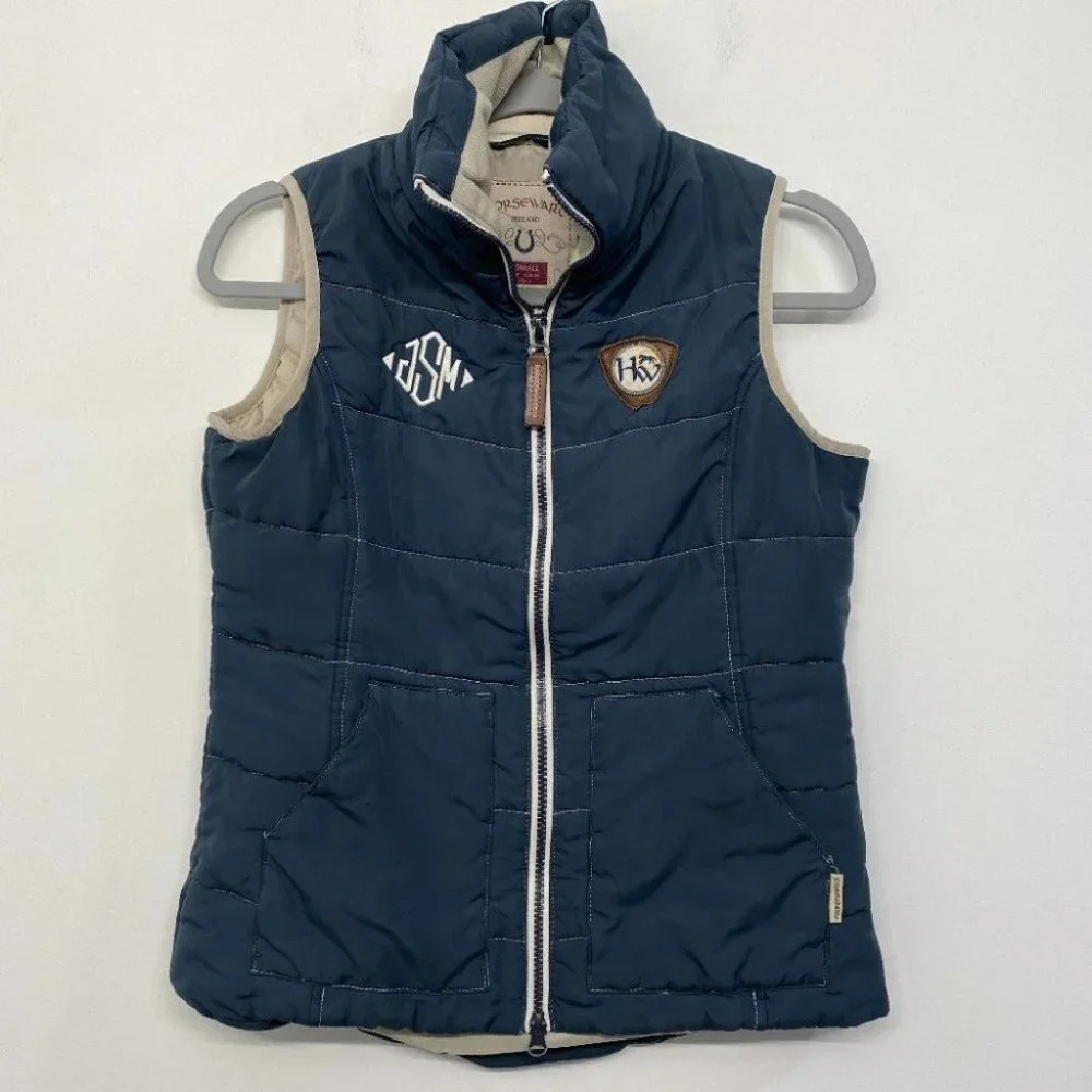 Horseware‎ Ireland Navy Quilted Equestrian Riding Vest XS "ASM" MONOGRAMMED